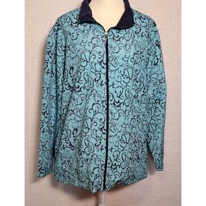 Just My Size Jacket Size 3X Relaxed Fit Blue Floral Full Zip Women's‎ 0621